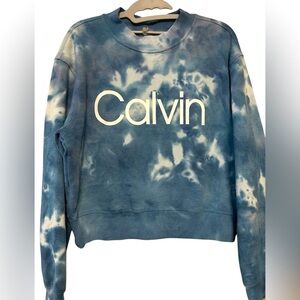 Calvin Klein Blue Tie-Dye Sweatshirt, oversized, size Med, EUC